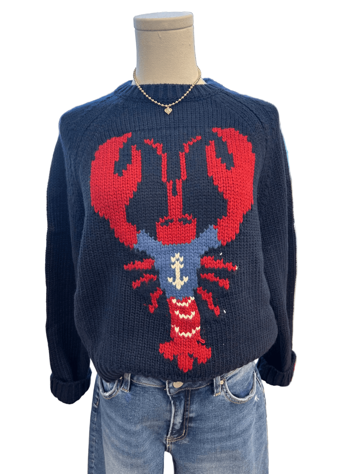Classic Chunky Lobster In Anchor Tee Sweater In Navy - Abigail Fox Designs Nantucket