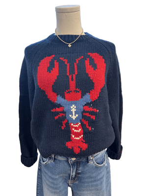 Classic Chunky Lobster In Anchor Tee Sweater In Navy - Abigail Fox Designs Nantucket