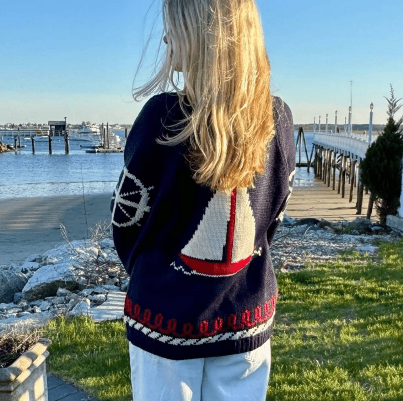 Coastal Varsity Cardigan in Navy/White - Abigail Fox Designs Nantucket