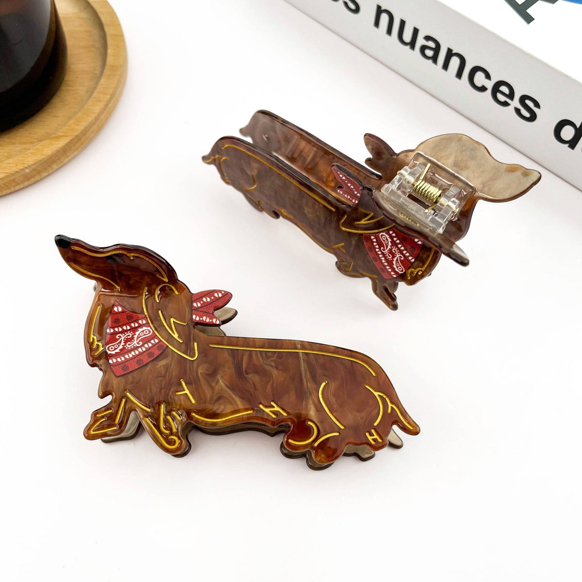 Cute Brown Dog Hair Claw Clip, Dachshund Hair Clip - Abigail Fox Designs Nantucket