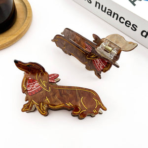 Cute Brown Dog Hair Claw Clip, Dachshund Hair Clip - Abigail Fox Designs Nantucket
