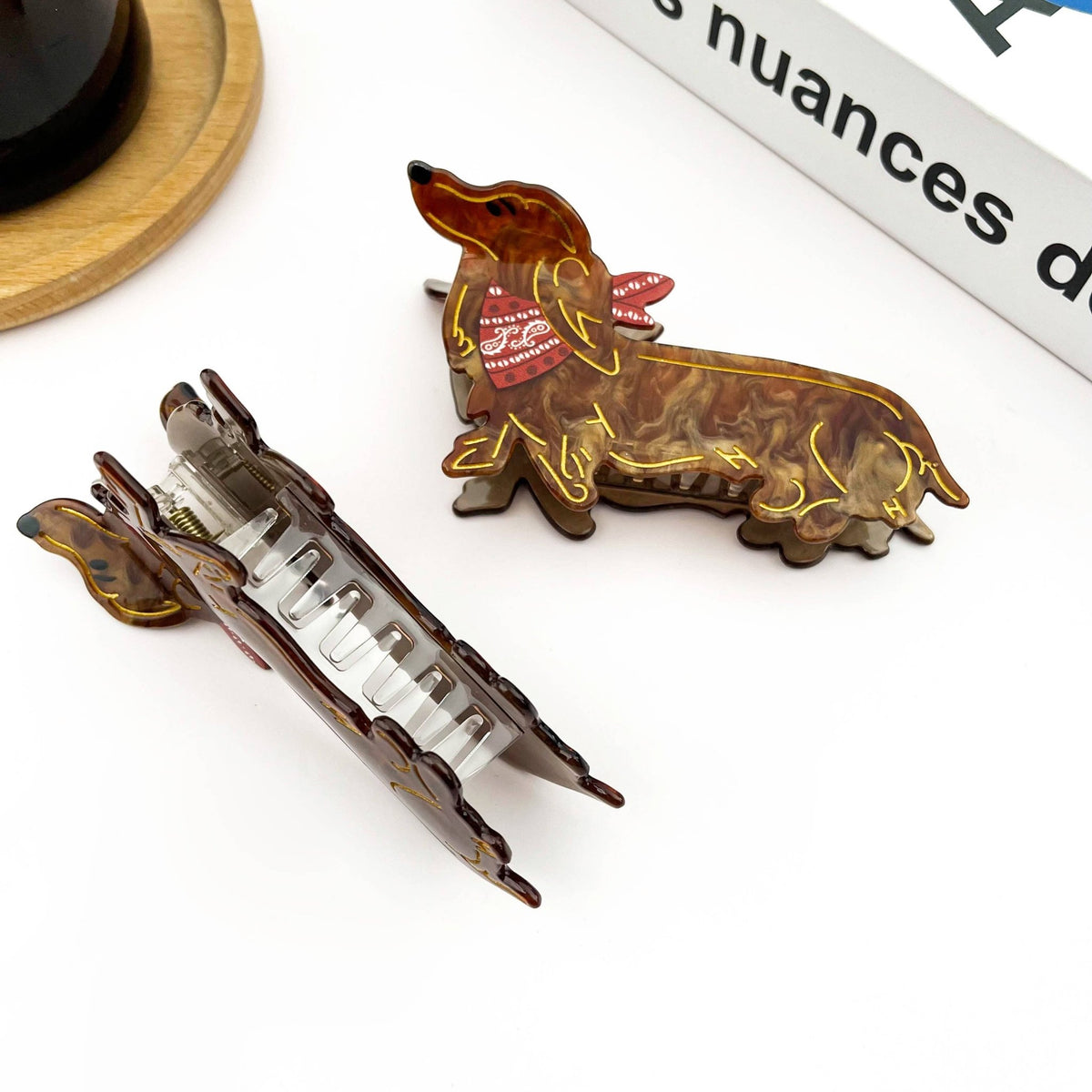 Cute Brown Dog Hair Claw Clip, Dachshund Hair Clip - Abigail Fox Designs Nantucket