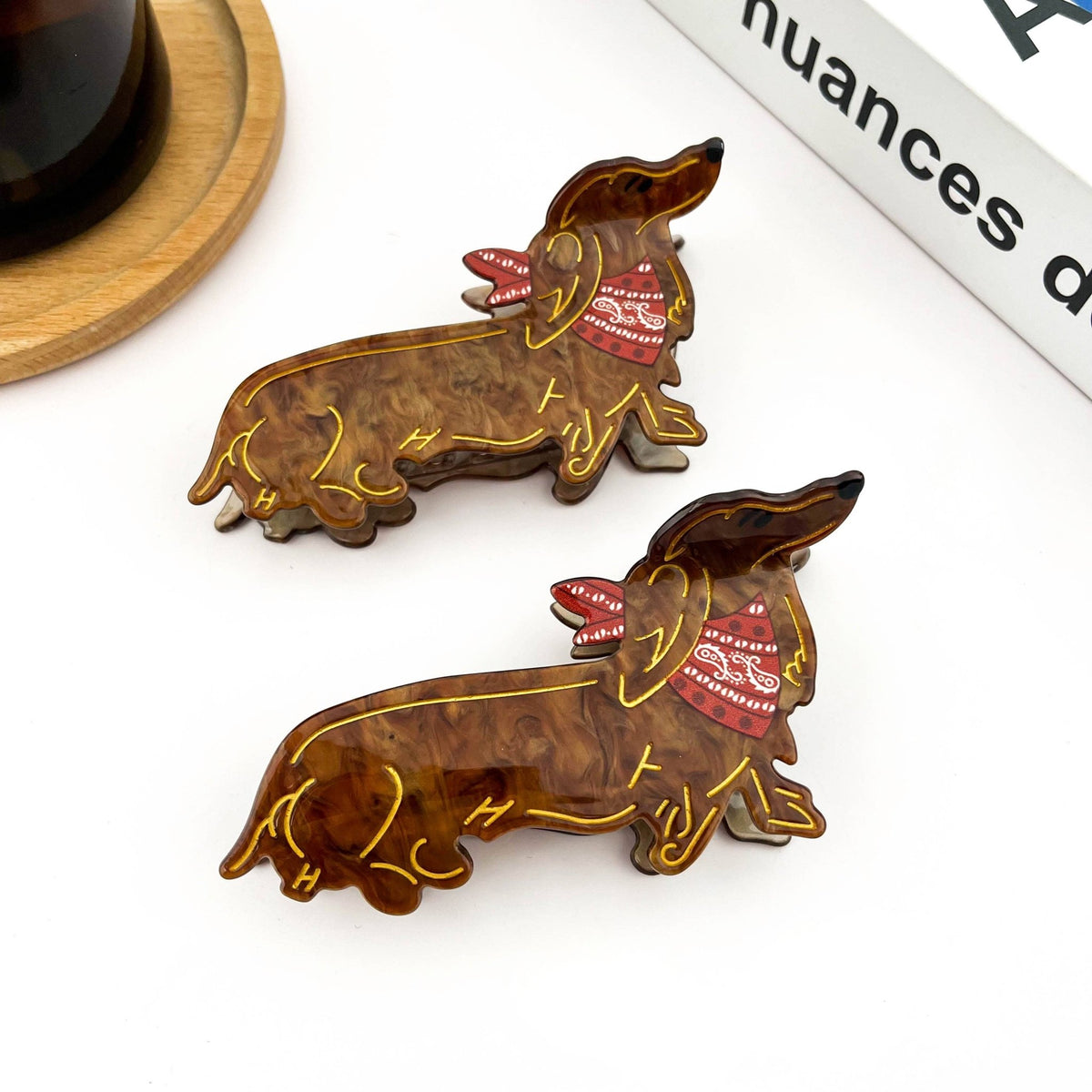 Cute Brown Dog Hair Claw Clip, Dachshund Hair Clip - Abigail Fox Designs Nantucket