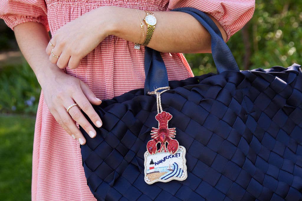 Nantucket Postcard & Lobster Hand-Beaded Bag Charm