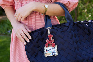 Nantucket Postcard & Lobster Hand-Beaded Bag Charm