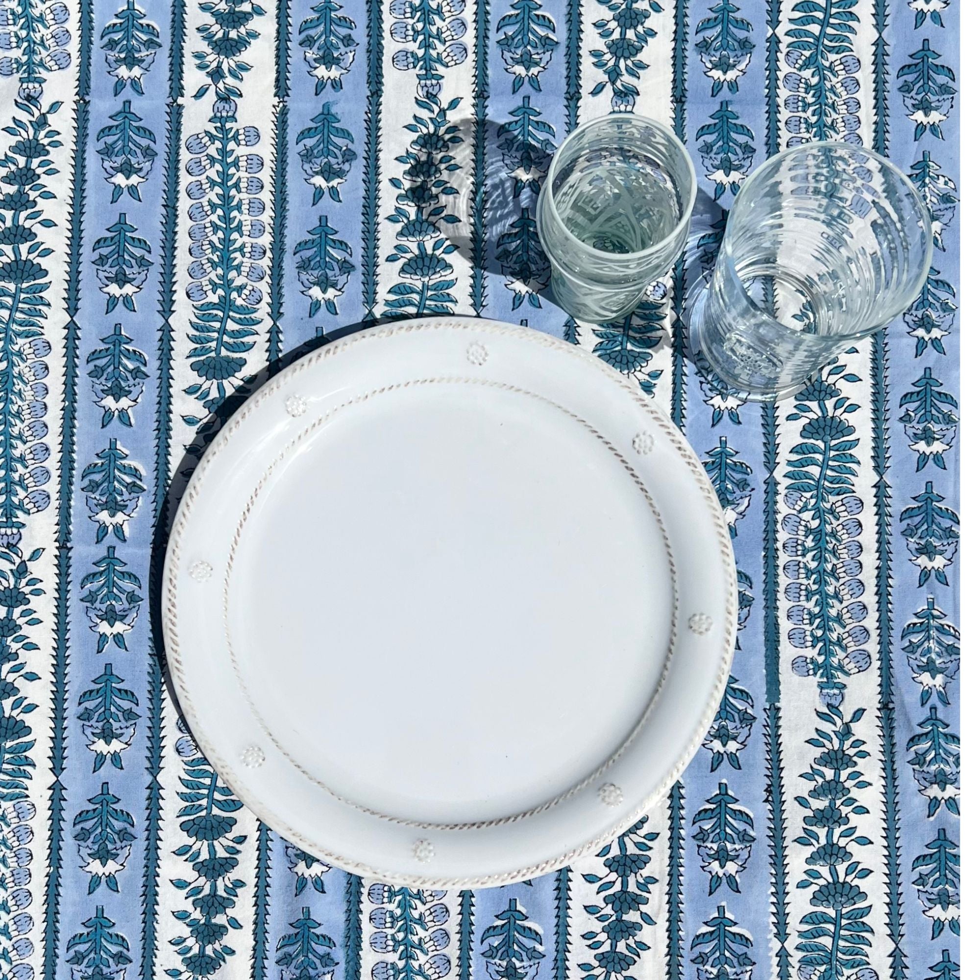 Delphine Block Print Abigail Fox Tablecloth - Abigail Fox Designs
