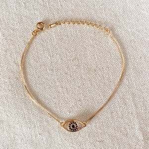 Evil Eye Bracelet Featuring Micro Pave Cubic Zirconia Sapphire And Clear CZ by Abigail Fox, 18k Gold Filled - Abigail Fox Designs
