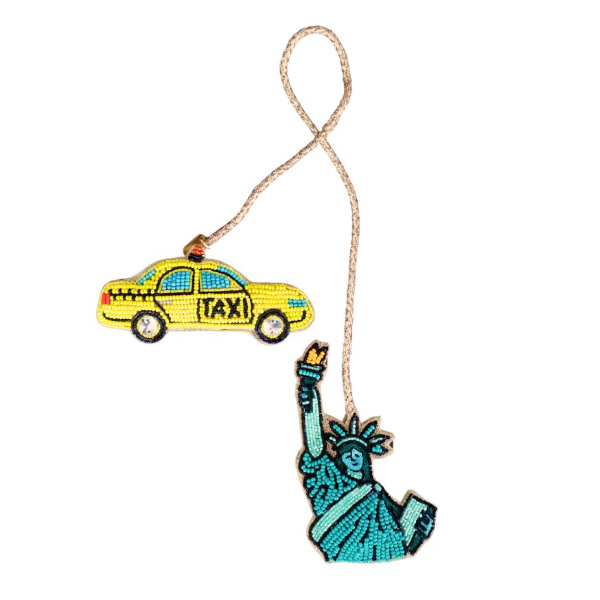 NYC Taxi & Statue of Liberty Beaded Bag Charm