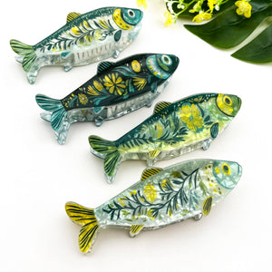 Green Sardine Hair Claw Clip with Seaweed Detail - Abigail Fox Designs Nantucket