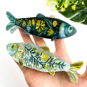 Green Sardine Hair Claw Clip with Seaweed Detail - Abigail Fox Designs Nantucket