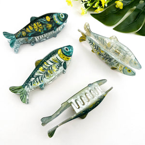 Green Sardine Hair Claw Clip with Seaweed Detail - Abigail Fox Designs Nantucket