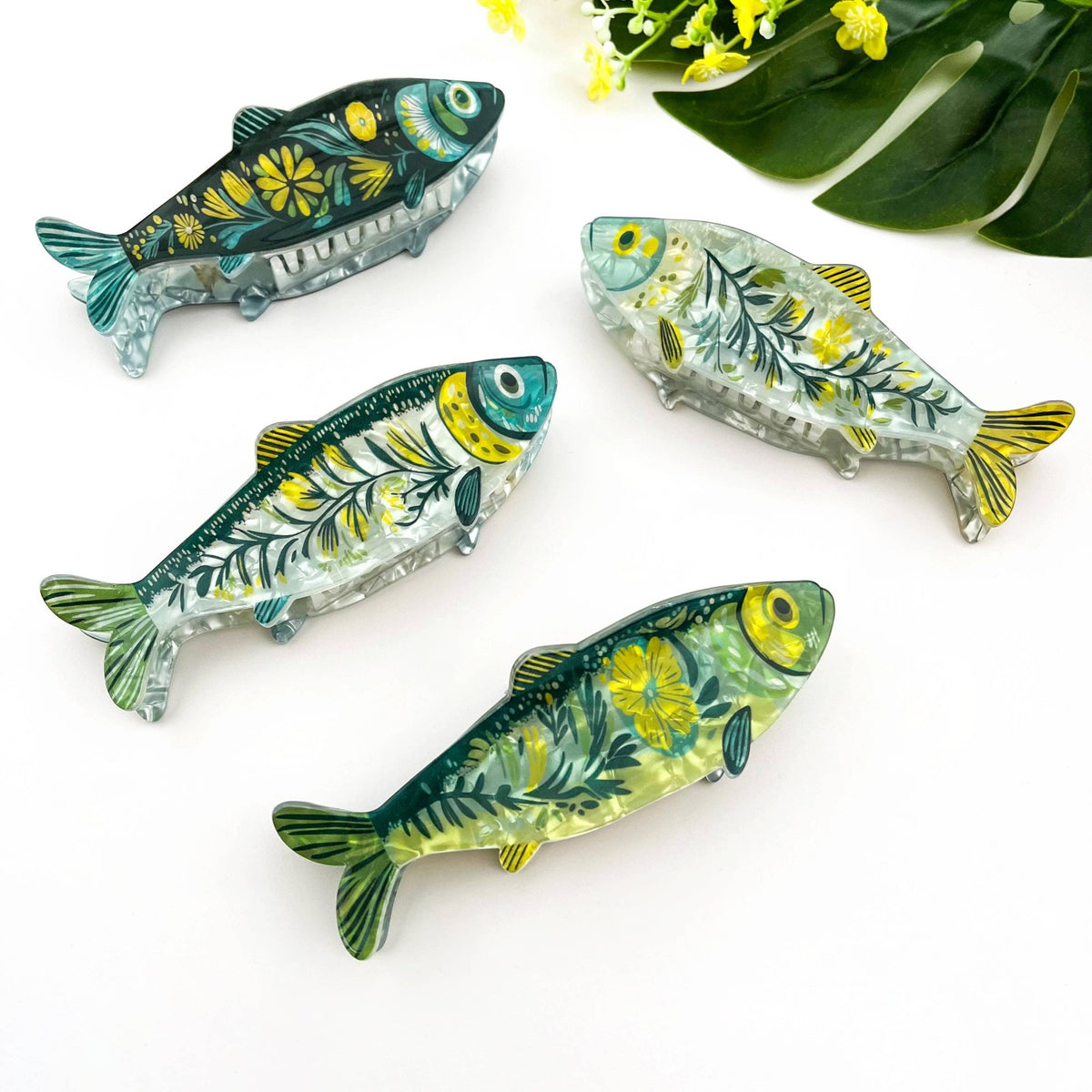 Green Sardine Hair Claw Clip with Seaweed Detail - Abigail Fox Designs Nantucket