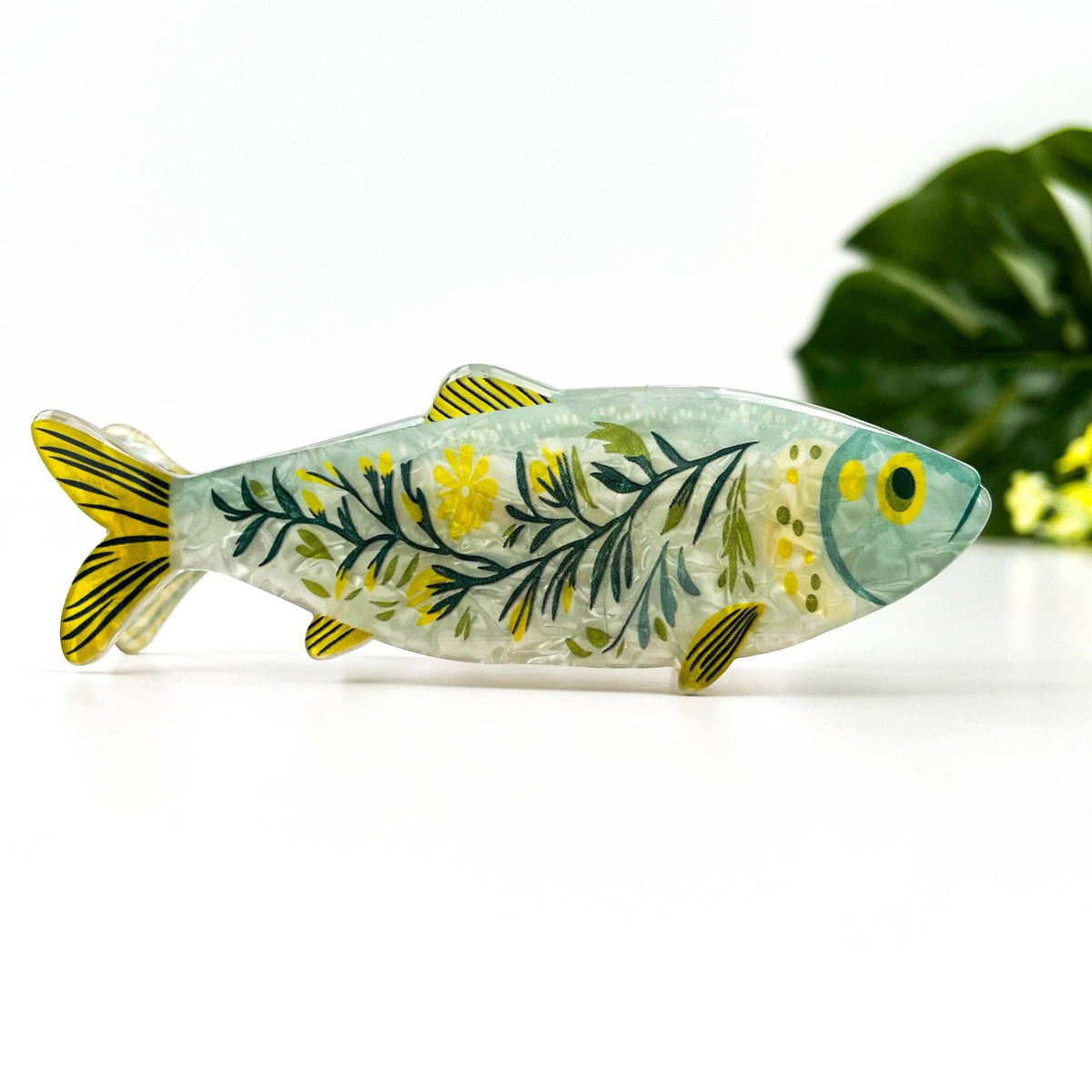 Green Sardine Hair Claw Clip with Seaweed Detail - Abigail Fox Designs Nantucket