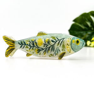 Green Sardine Hair Claw Clip with Seaweed Detail - Abigail Fox Designs Nantucket