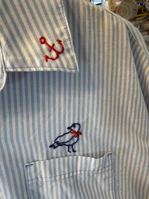 Hand Embroidered Nantucket Shirt, Striped Blue - Abigail Fox Designs Nantucket