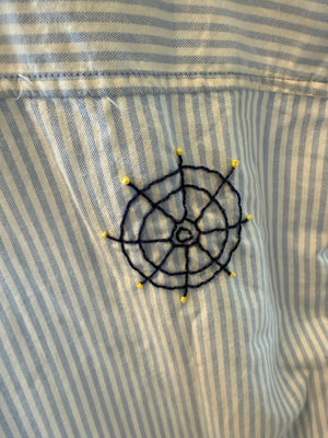 Hand Embroidered Nantucket Shirt, Striped Blue - Abigail Fox Designs Nantucket