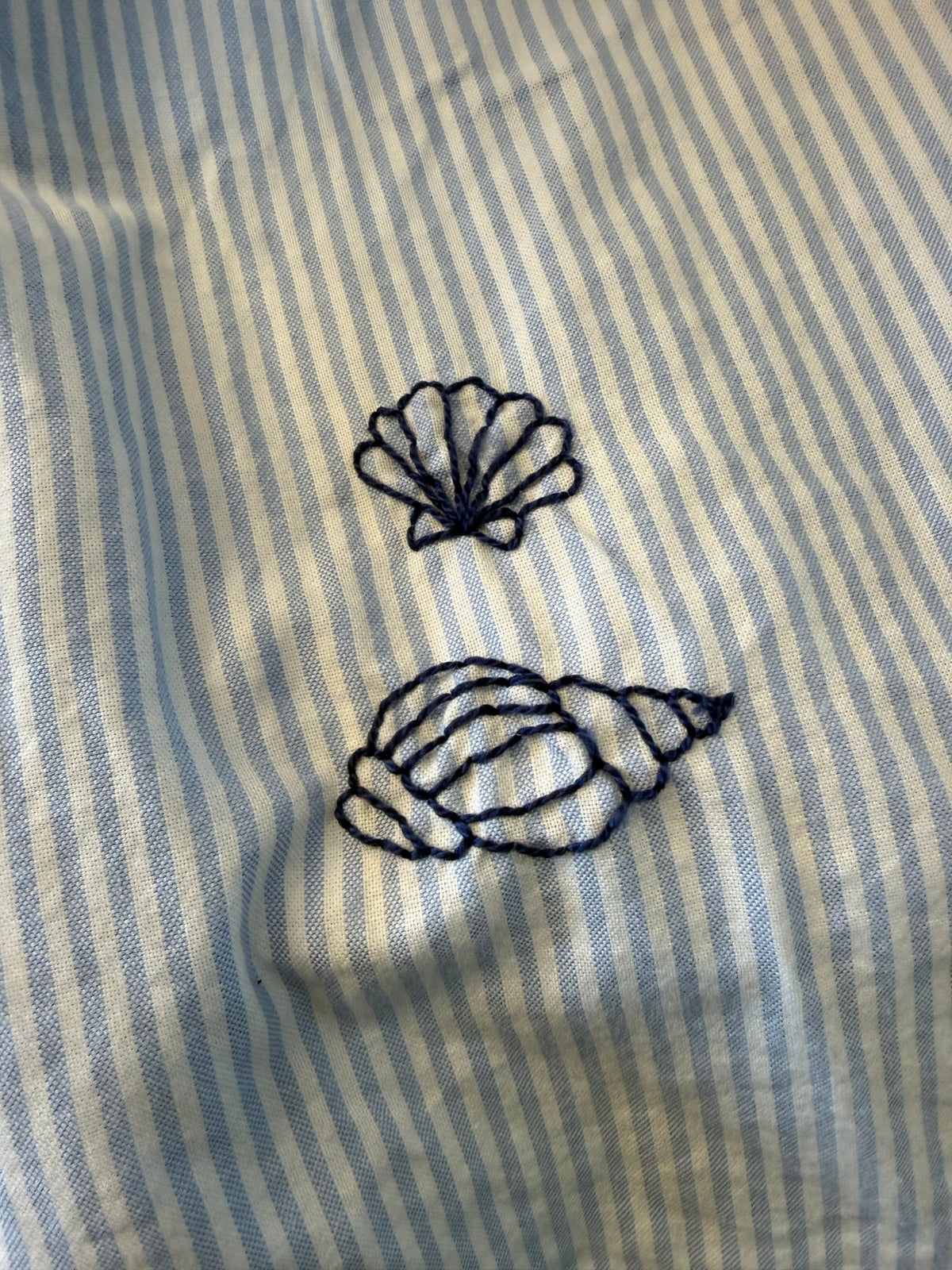 Hand Embroidered Nantucket Shirt, Striped Blue - Abigail Fox Designs Nantucket