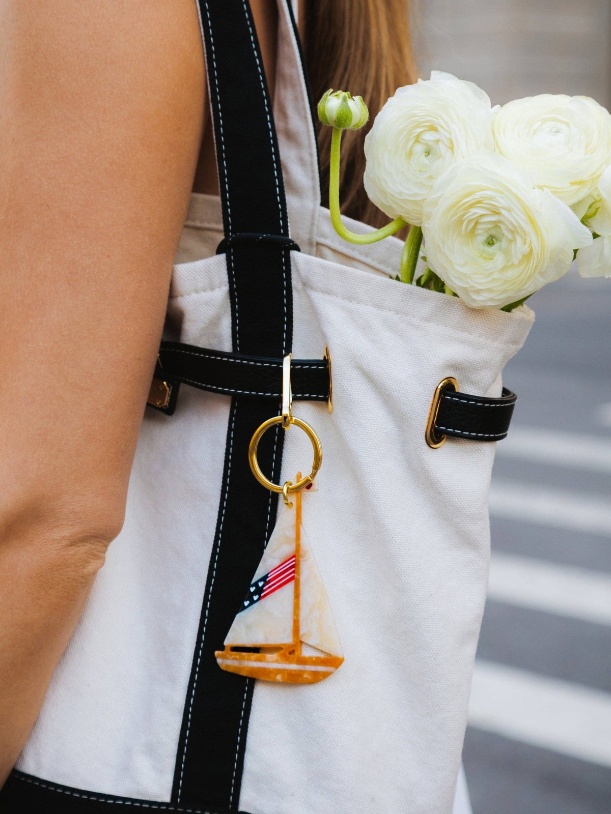 Hand-painted Americana Sailboat Bag Charm + Keychain | Eco-Friendly - Abigail Fox Designs Nantucket