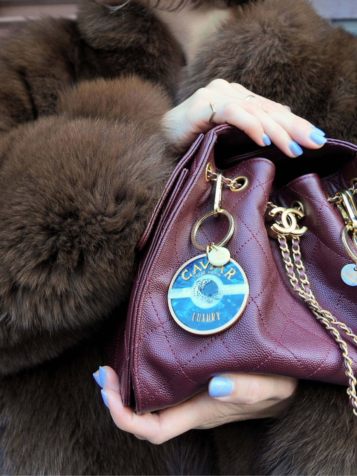 Hand-painted Caviar Bag Charm + Keychain - Abigail Fox Designs Nantucket