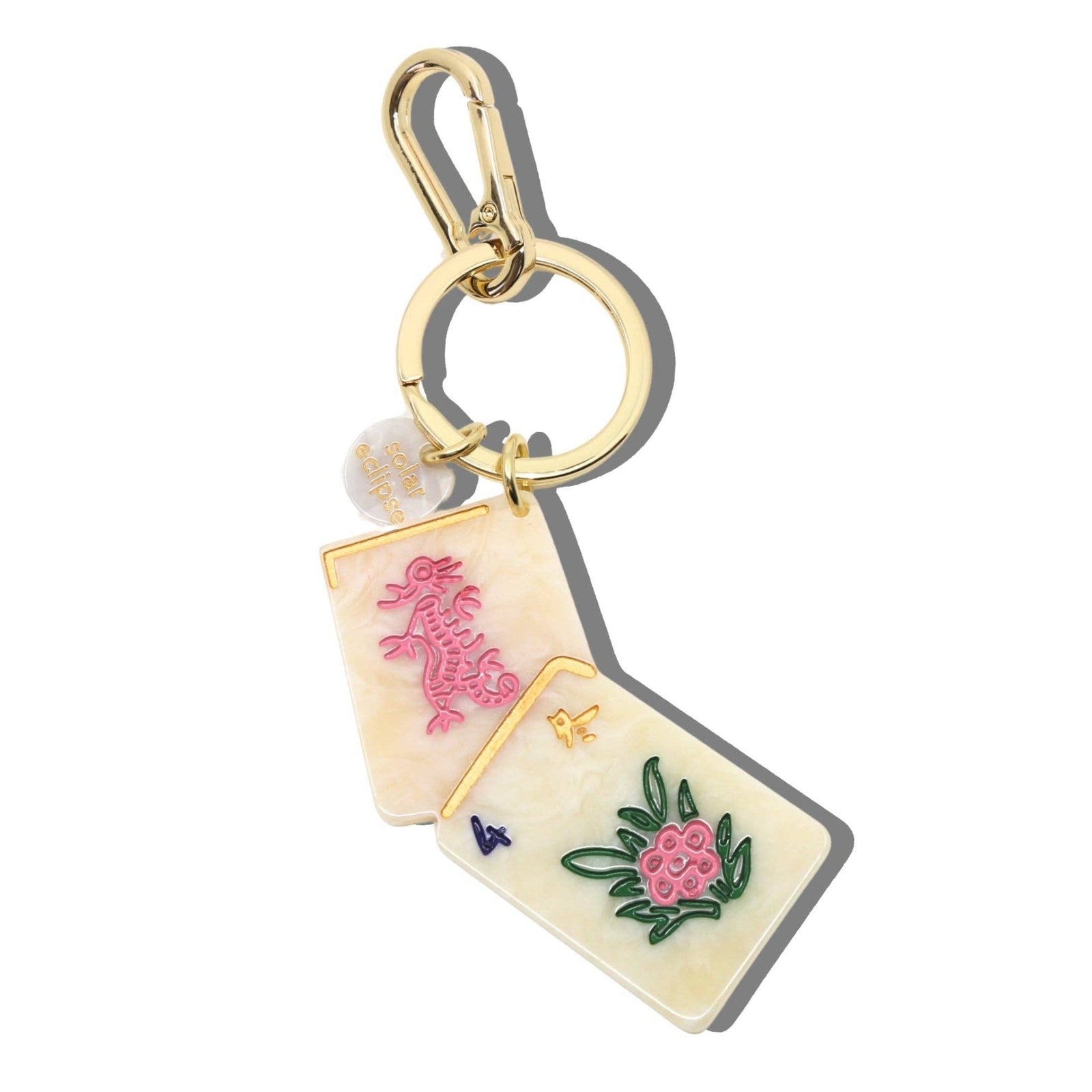 Hand-painted Flower Mahjong Bag Charm + Keychain | Eco-Friendly - Abigail Fox Designs Nantucket