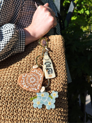 Hand-painted Forget-Me-Not Bag Charm + Keychain | Eco-Friendly - Abigail Fox Designs Nantucket