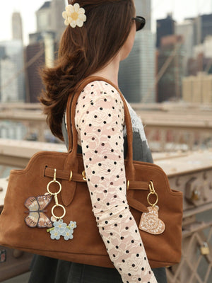 Hand-painted Forget-Me-Not Bag Charm + Keychain | Eco-Friendly - Abigail Fox Designs Nantucket
