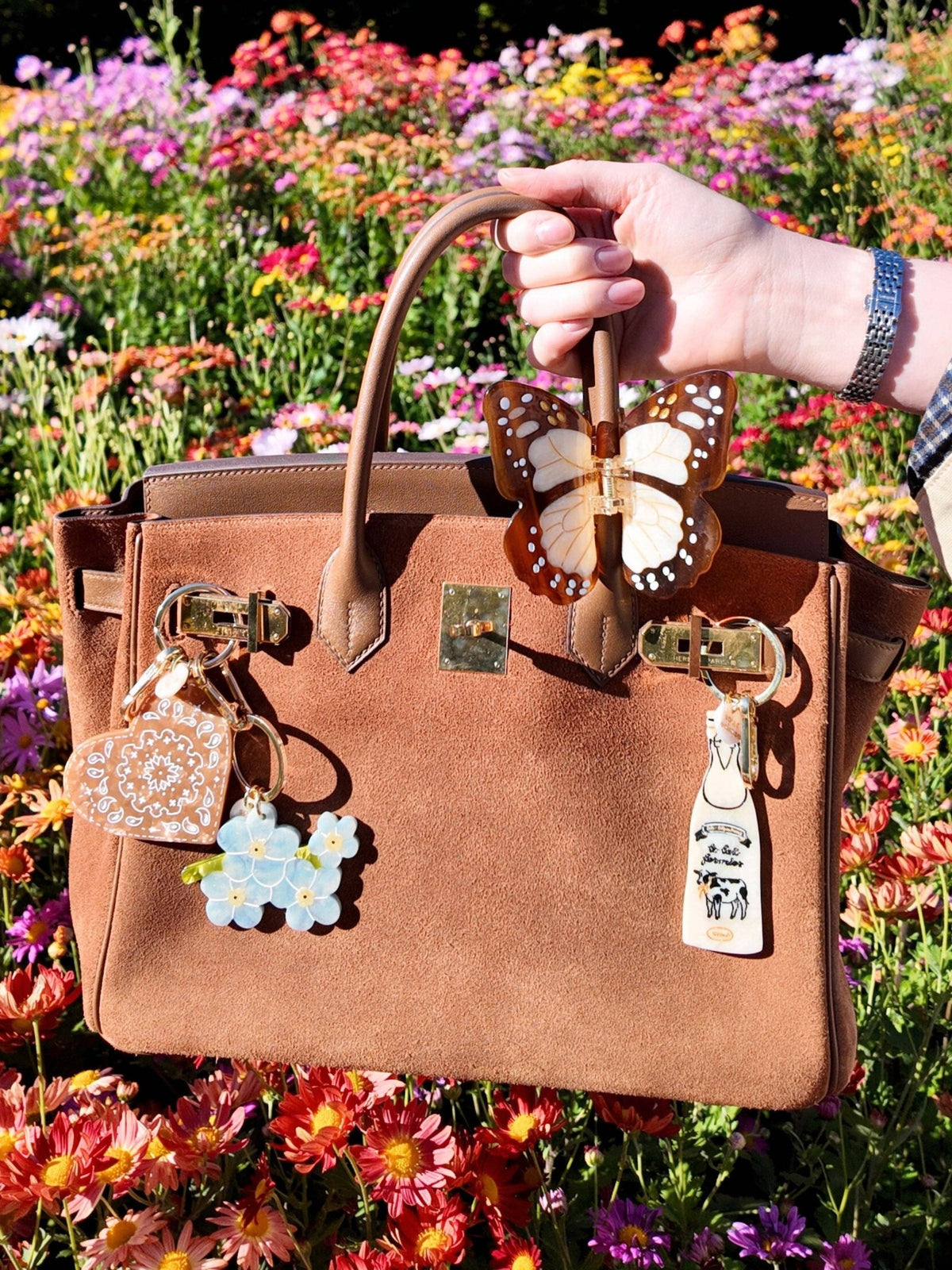 Hand-painted Forget-Me-Not Bag Charm + Keychain | Eco-Friendly - Abigail Fox Designs Nantucket