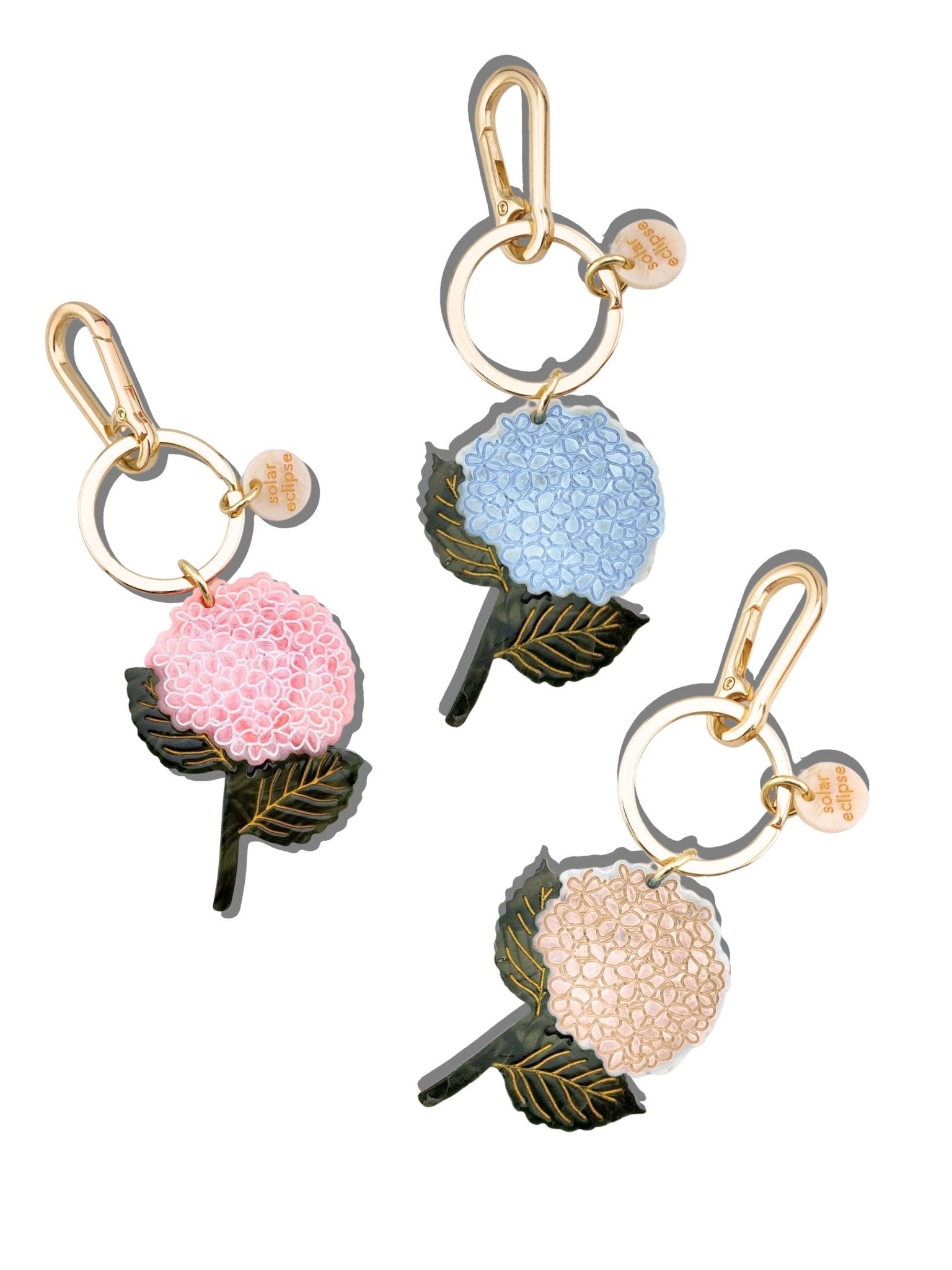 Hand-painted Hydrangea Bag Charm + Keychain | Eco-Friendly - Abigail Fox Designs Nantucket