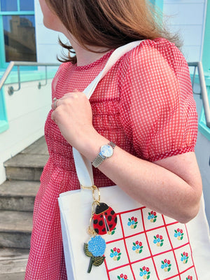 Hand-painted Hydrangea Bag Charm + Keychain | Eco-Friendly - Abigail Fox Designs Nantucket