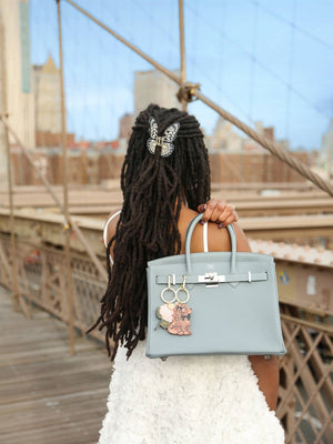 Hand-painted Hydrangea Bag Charm + Keychain | Eco-Friendly - Abigail Fox Designs Nantucket