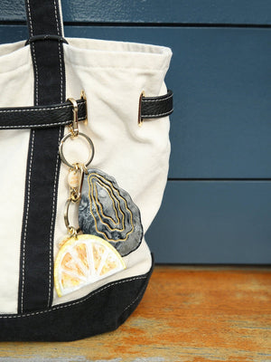 Hand-painted Oyster Bag Charm + Keychain | Eco-Friendly - Abigail Fox Designs Nantucket