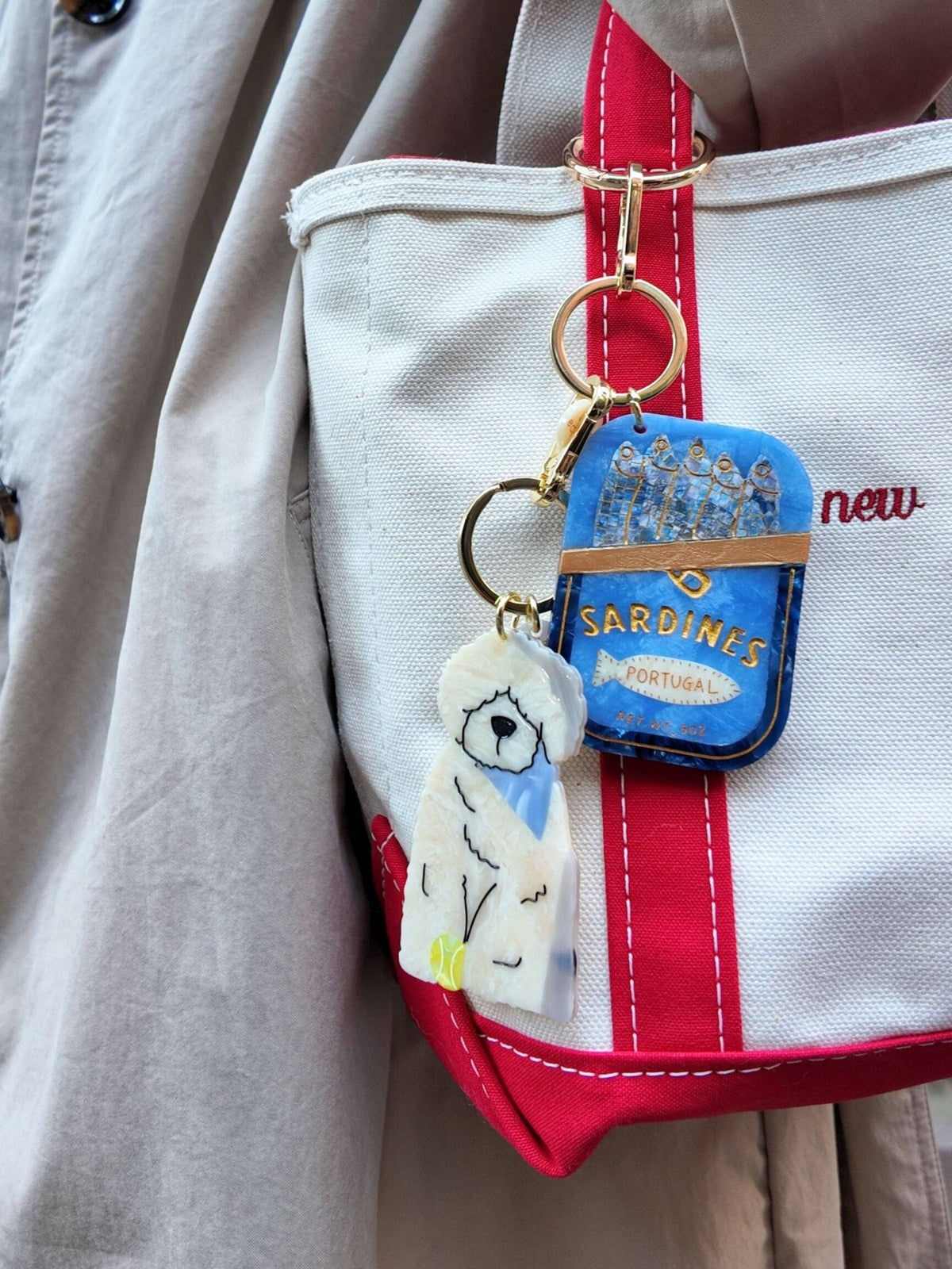 Hand-painted Sardines Bag Charm + Keychain - Abigail Fox Designs Nantucket