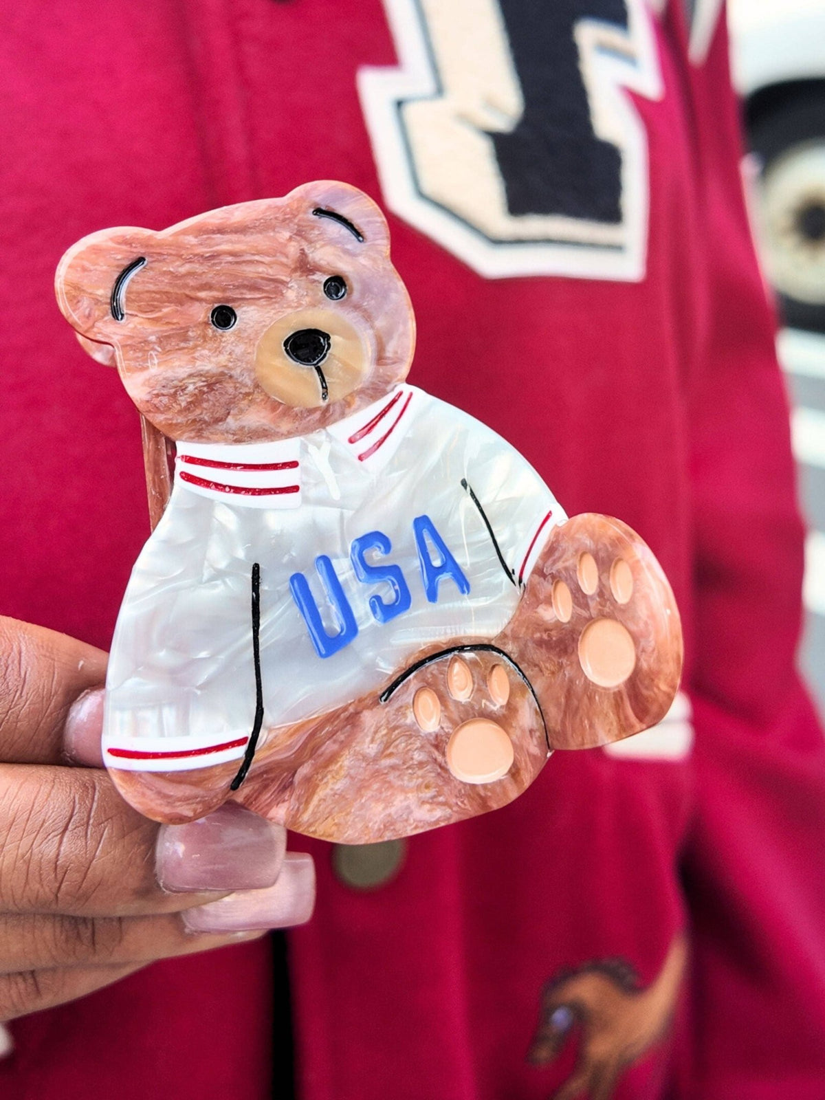 Hand-painted USA Teddy Claw Hair Clip | Eco-Friendly - Abigail Fox Designs Nantucket