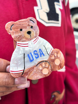 Hand-painted USA Teddy Claw Hair Clip | Eco-Friendly - Abigail Fox Designs Nantucket