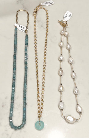 Aqua Chalcedony Necklace,  Semi Precious Stone Drop on 14k GV Chain