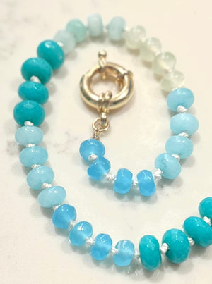 Shades Of The Sea, Colorful Summer Necklace,  Ombré Green & Aqua Semi Precious Stone Necklace with 14k GV Clasp