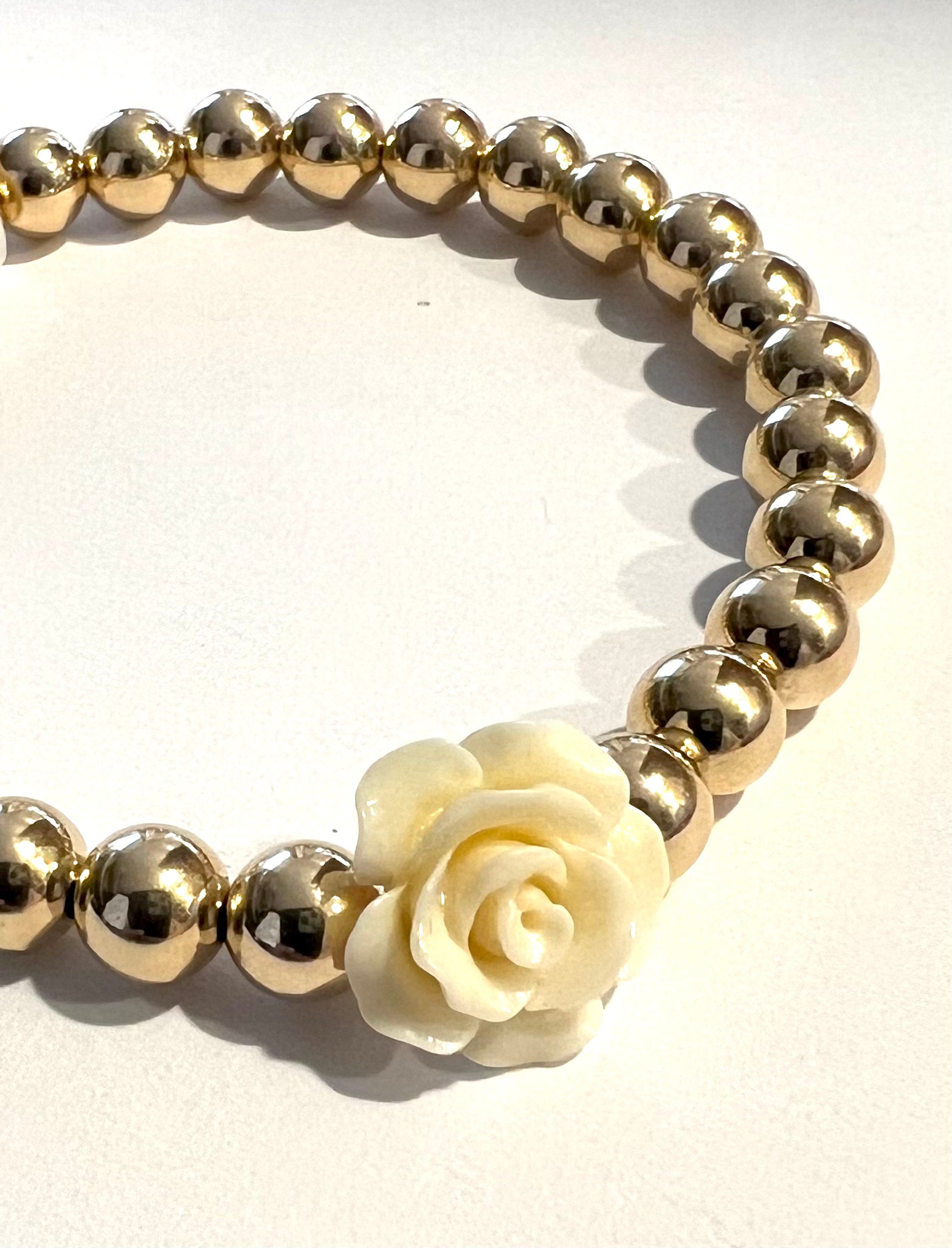Rose & 6mm Gold Filled Seamless Bead Bracelet