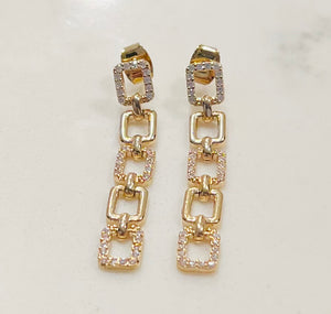 Mini Rectangle & CV drop earrings, Gold Color, stud post.