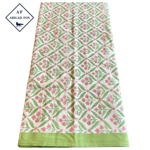 Jane, Pink and Green Block Print Abigail Fox Tablecloth - Abigail Fox Designs