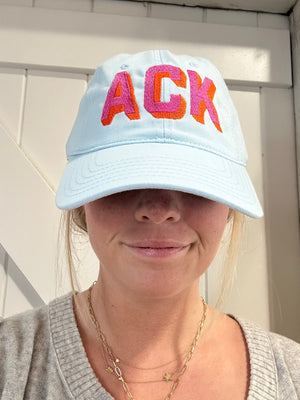 Light Blue Hat with Hot Pink and Orange Shadow Ack Nantucket Baseball Hat - Abigail Fox Designs Nantucket