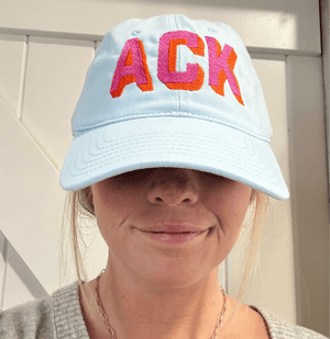 Light Blue Hat with Hot Pink and Orange Shadow Ack Nantucket Baseball Hat - Abigail Fox Designs Nantucket