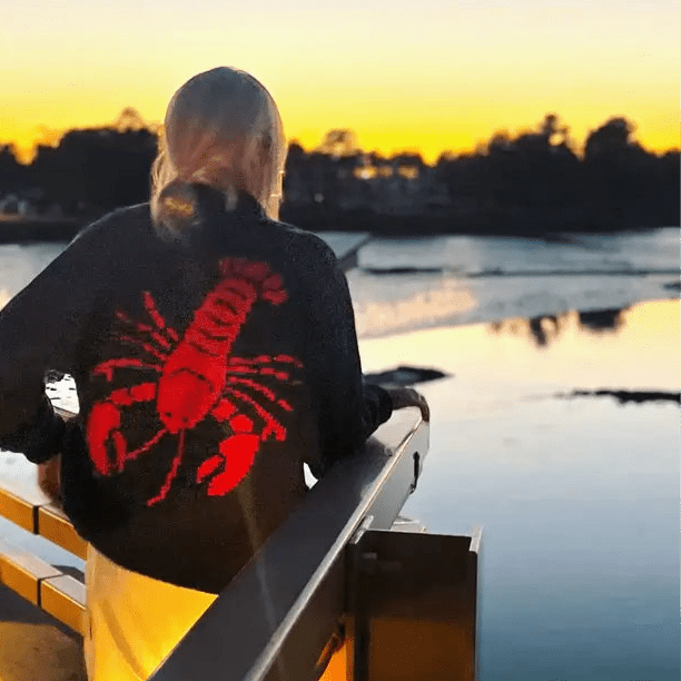 Lobster Cardigan. Varsity  sweater - Navy/red combo - Abigail Fox Designs Nantucket