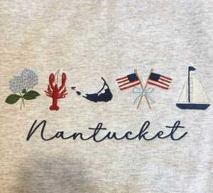 Nantucket Icons Embroidered Sweatshirt – Heather Gray - Abigail Fox Designs Nantucket