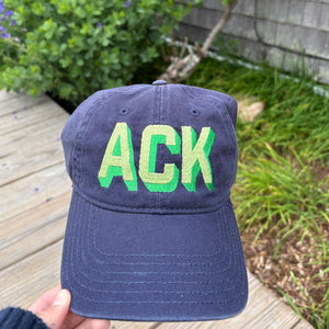 Navy Hat with Green and Lime Green Shadow Ack Nantucket Baseball Hat - Abigail Fox Designs Nantucket