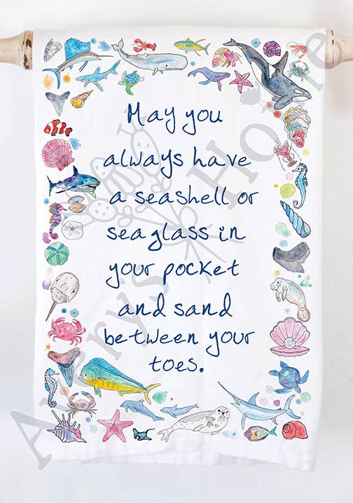 Ocean Blessing Beach Souvenir Customizable Kitchen Towel - Abigail Fox Designs Nantucket