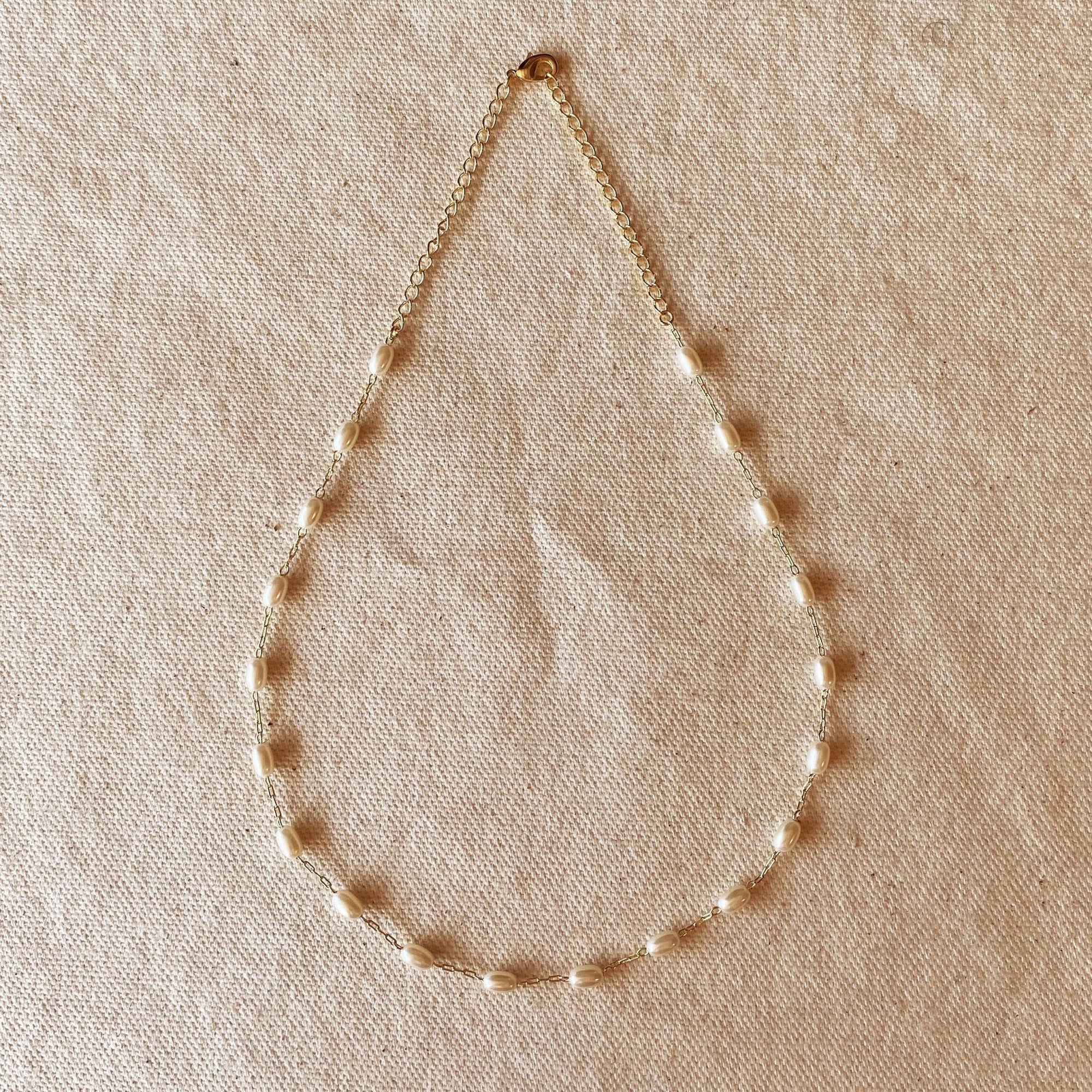 Oval Shaped Simulated Pearl Chocker Necklace, 18k Gold Filled, Abigail Fox - Abigail Fox Designs