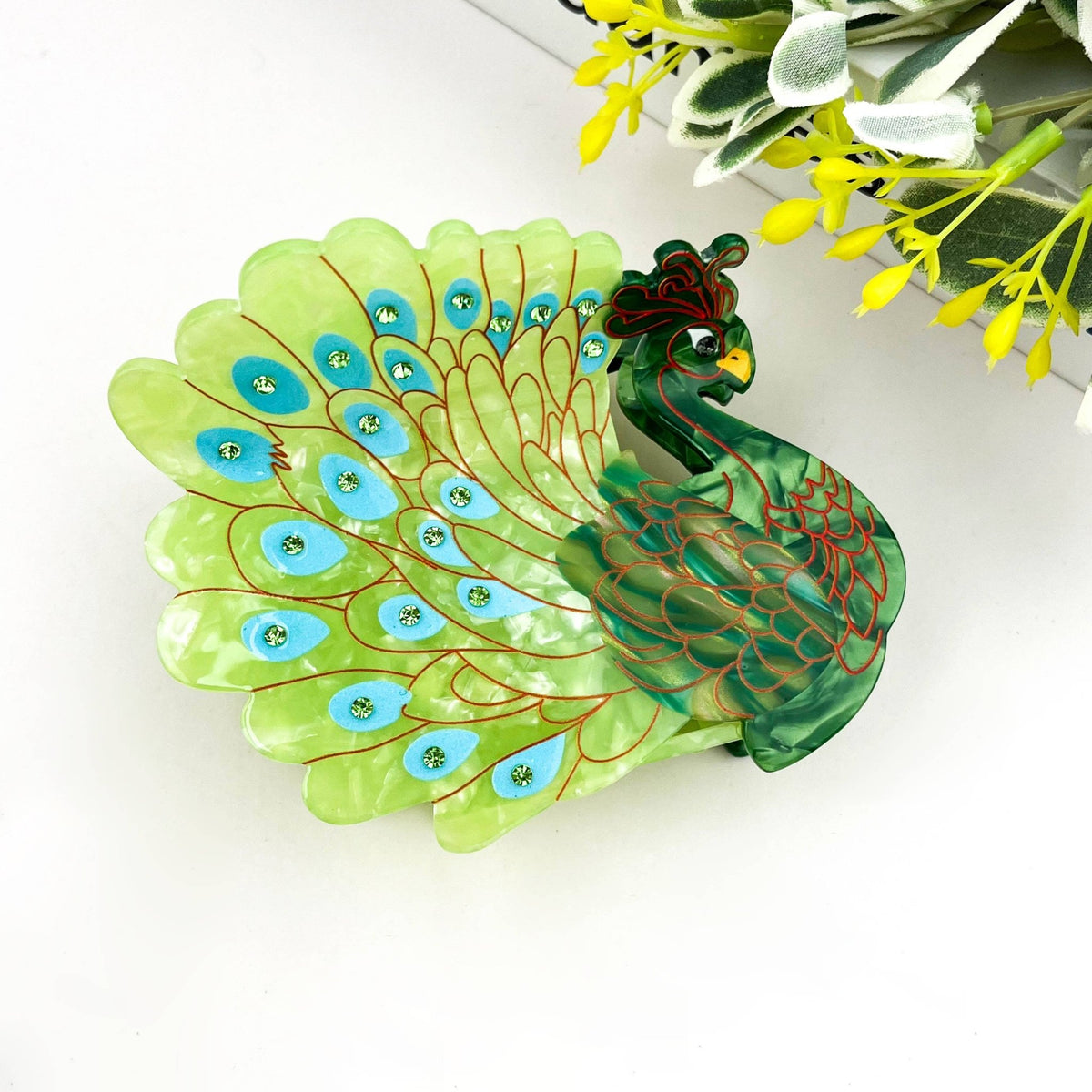 Peacock Acetate Hair Claw Clip, Elegant Animal Hair Clip - Abigail Fox Designs Nantucket