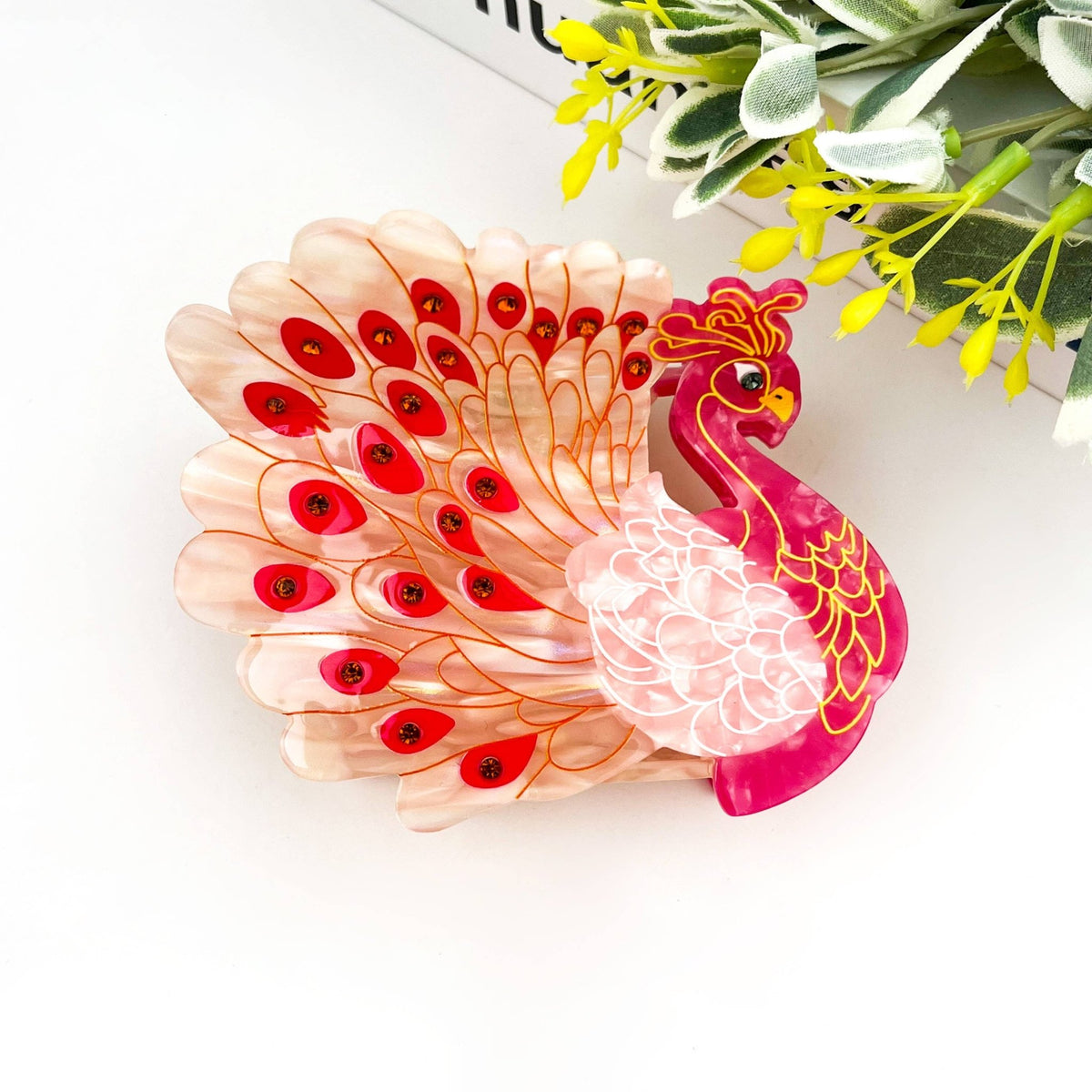 Peacock Acetate Hair Claw Clip, Elegant Animal Hair Clip - Abigail Fox Designs Nantucket