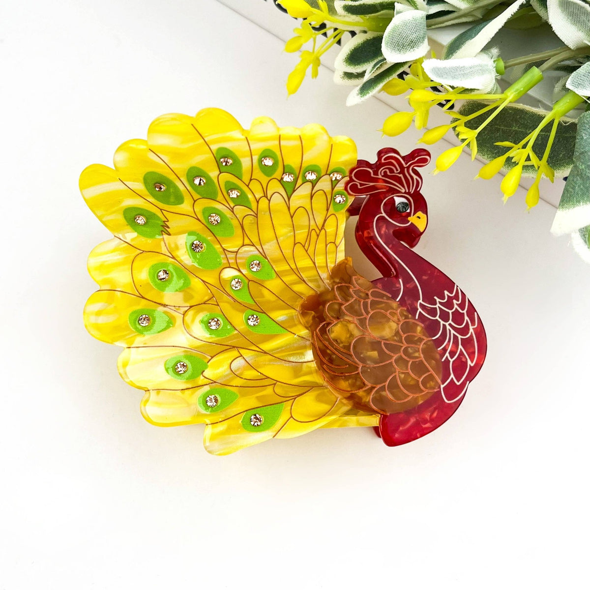 Peacock Acetate Hair Claw Clip, Elegant Animal Hair Clip - Abigail Fox Designs Nantucket
