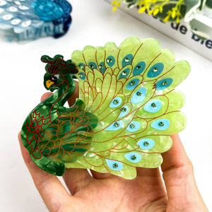 Peacock Acetate Hair Claw Clip, Elegant Animal Hair Clip - Abigail Fox Designs Nantucket